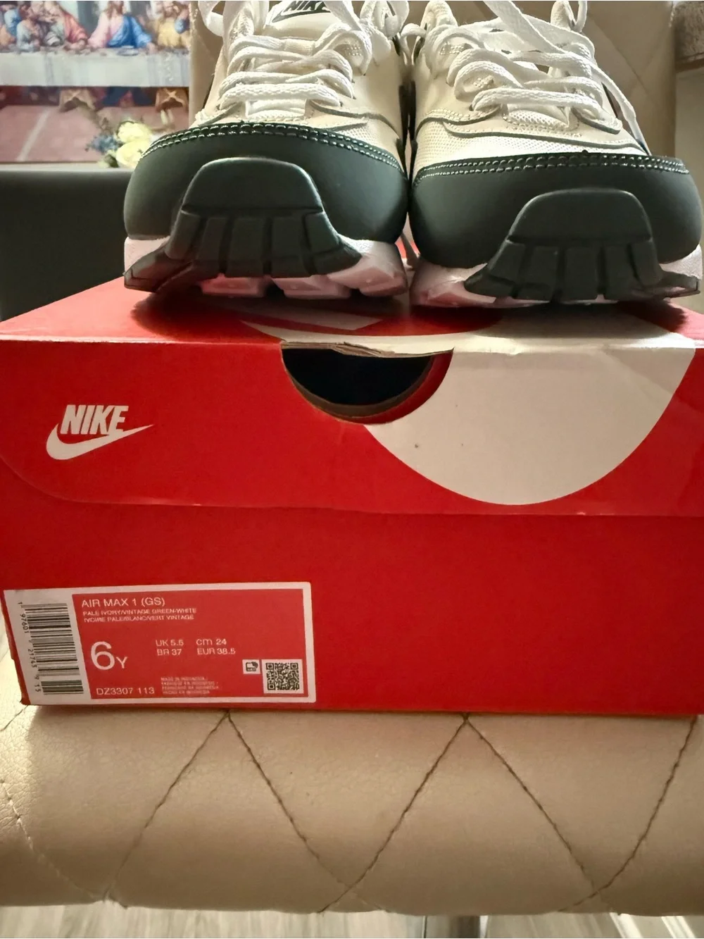 Nike White and Dark Green Sneakers
